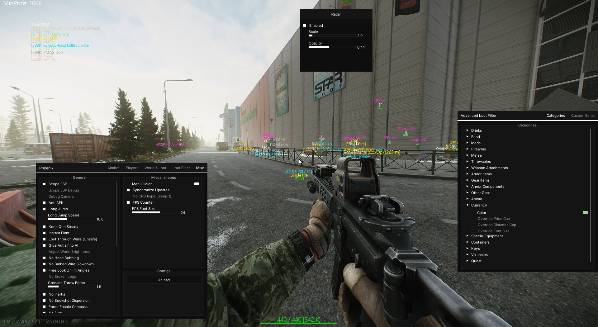 Escape From Tarkov gameplay with Valkyrieee undetected cheats enabled